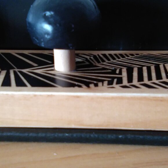 Solid Wood Wall Mounted Hook Rack With Bold Black Graphic Design - Picture 10 of 12